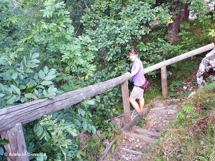 and then down the wooden steps